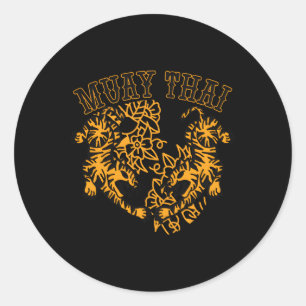 Pegatina Redonda Tigre de boxeo en muay tailandés, musulmana