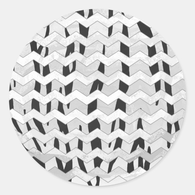 Pegatina Redonda Tigre de Cheveron Impresión en blanco y negro (Anverso)