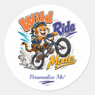 Pegatina Redonda Tigre de dibujos animados lindo bicicleta BMX pers
