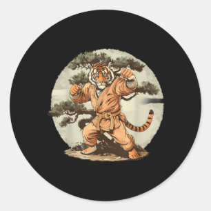 Pegatina Redonda Tigre de Karate Bonsai Jiu-Jitsu MMA Taekwondo