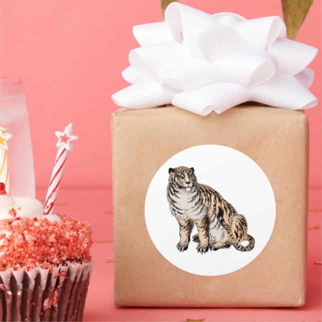 Pegatina Redonda Tigre de Kono Bairei (1844-1895). (Fiesta)