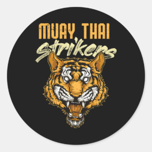 Pegatina Redonda Tigre de Muay Thai Boxeo Tailandés Kickboxing Tail