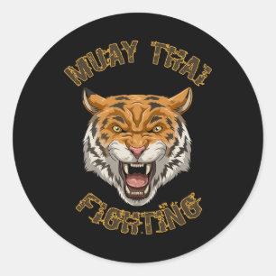 Pegatina Redonda Tigre de Muay Thai - Boxeo Tailandés y Kickboxing 