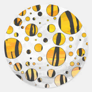 Pegatina Redonda Tigre de punto de polka impresión negro y Naranja