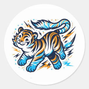 Pegatina Redonda Tigre eléctrico