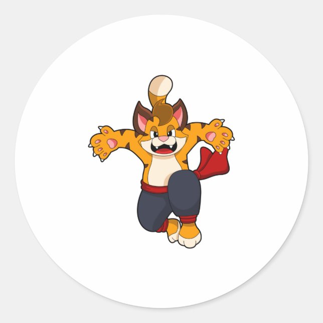 Pegatina Redonda Tigre en el Karate de las artes marciales (Anverso)