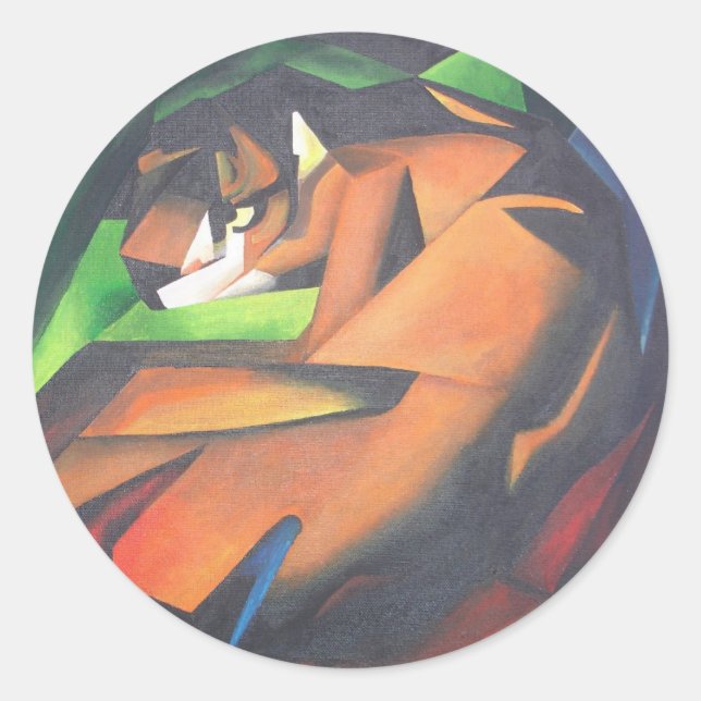Pegatina Redonda Tigre En Estilo De Arte Geométrico Franz Marc (Anverso)