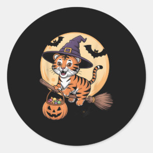 Pegatina Redonda Tigre Gorra Calabaza Halloween Vestidos Hombres Mu