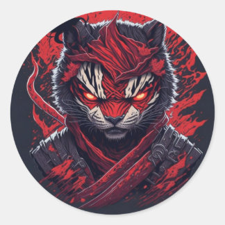 Pegatina Redonda tigre ninja del mal diseñado