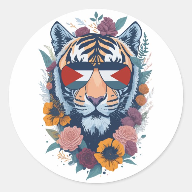 Pegatina Redonda Tigre palestino - BANDERA palestina (Anverso)