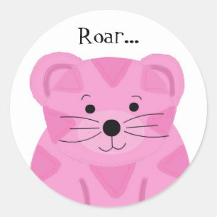 Pegatina Redonda Tigre Personalizado rosado