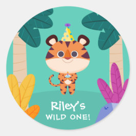 Pegatina Redonda Tigre salvaje de una jungla