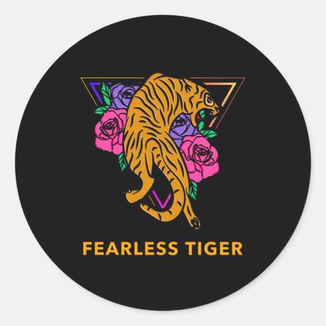 Pegatina Redonda Tigre sin miedo (Anverso)