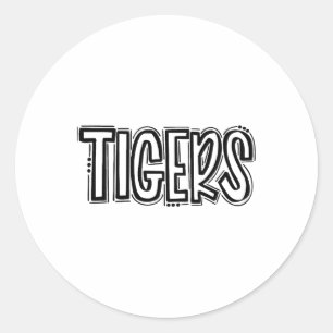Pegatina Redonda Tigres Desbordan Espíritu Escolar Naranja Negro Fo