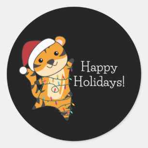 Pegatina Redonda Tigres Navidades Nieve Animales De Invierno Tigre 