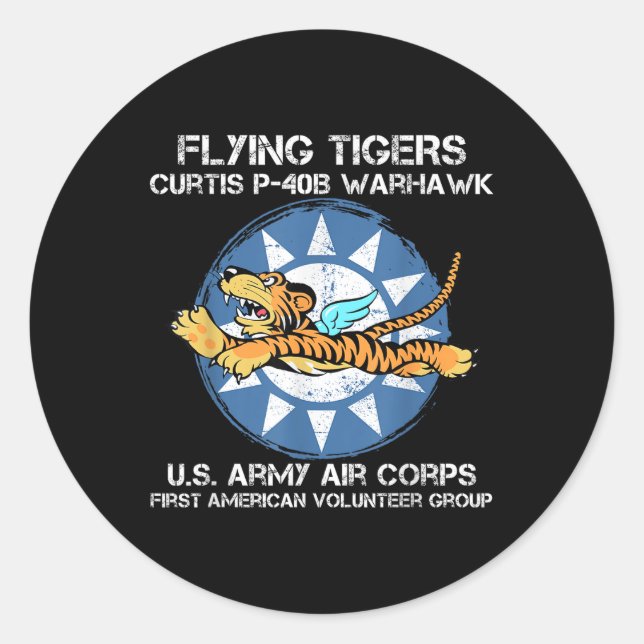 Pegatina Redonda Tigres voladores Curtis P-40b Warhawk World War 2  (Anverso)