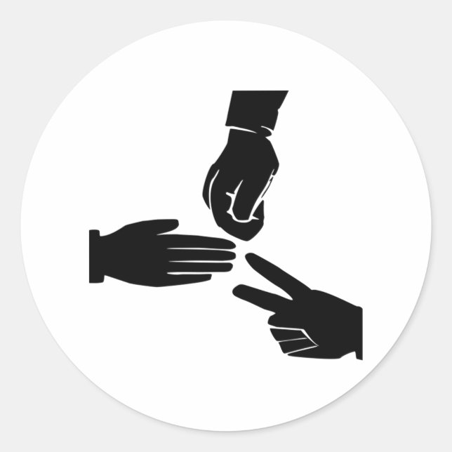 Pegatina Redonda Tijeras de papel de rock (Anverso)