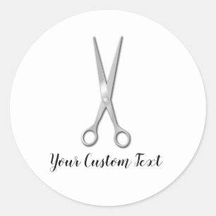 Pegatina Redonda Tijeras estilistas metálicas plateadas de cuero