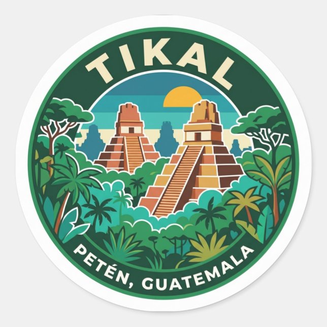 Pegatina Redonda Tikal Guatemala (Anverso)