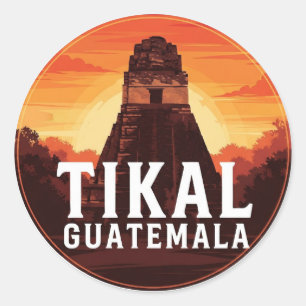 Pegatina Redonda Tikal Guatemala Sunset Travel