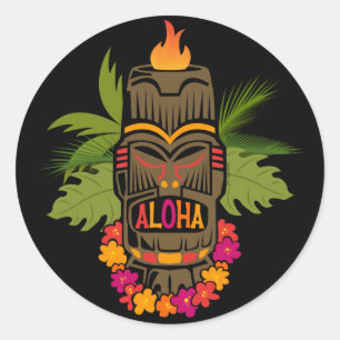 Pegatina Redonda Tiki Aloha