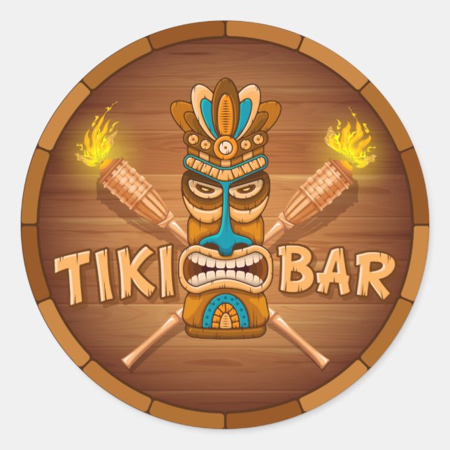 Pegatina Redonda Tiki Bar (Anverso)