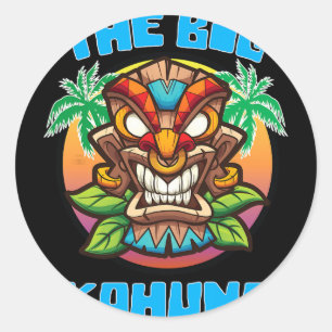 Pegatina Redonda Tiki Big Kahuna Divertido Día del Padre Vacaciones