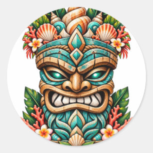 Pegatina redonda Tiki de concha de laguna