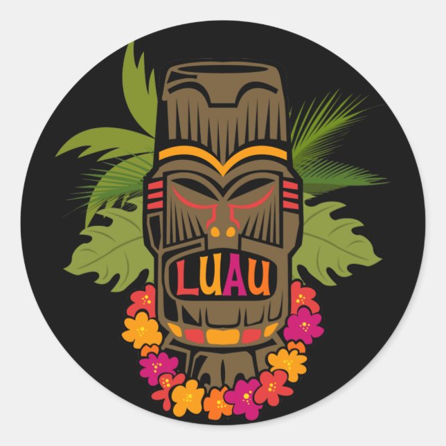 Pegatina Redonda Tiki Luau (Anverso)