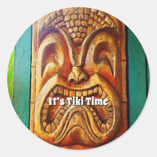 Pegatina Redonda Tiki Time Hawaii Fun Retro Tropical Face
