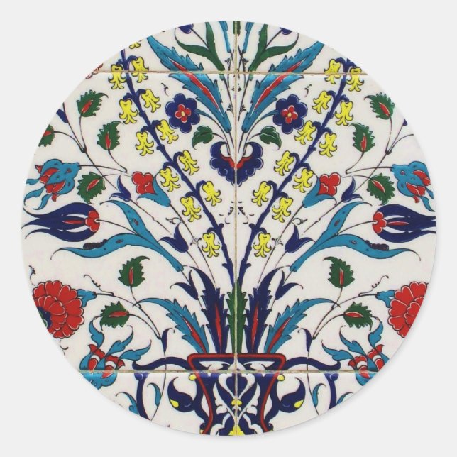 Pegatina Redonda Tile antiguo otomano de Turquía árabe (Anverso)