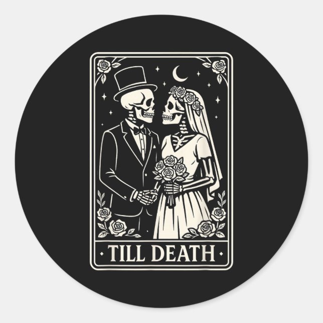 Pegatina Redonda Till Death Skeleton Love Couples Gothic Wedding Br (Anverso)