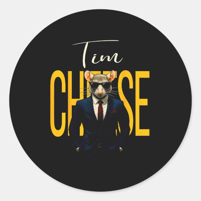 Pegatina Redonda Tim Cheese - Funny Secret Agent Mouse Brainrot Kid (Anverso)