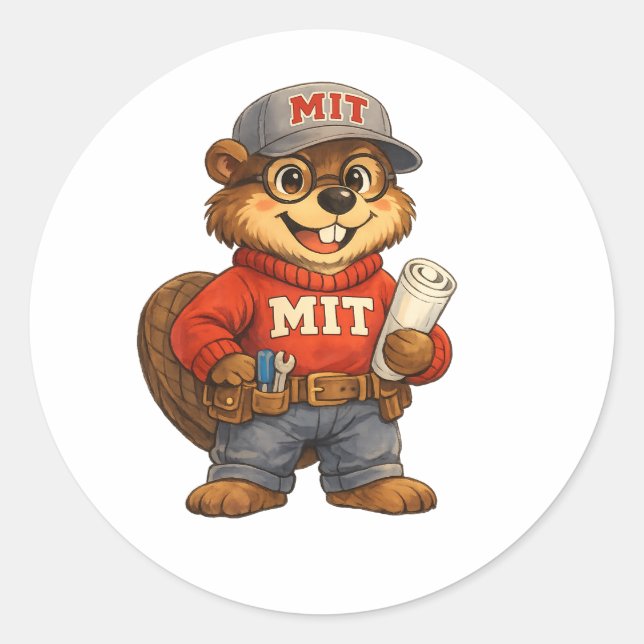 Pegatina Redonda Tim the Beaver – Ghibli‑Inspired Mascot (Anverso)