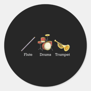 Pegatina Redonda Timbales de Flauta Trompeta Nd Instrumentos Sutil