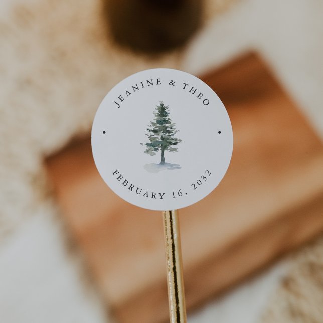 Pegatina Redonda Timber Grove | Winter Pine Tree Wedding (Subido por el creador)