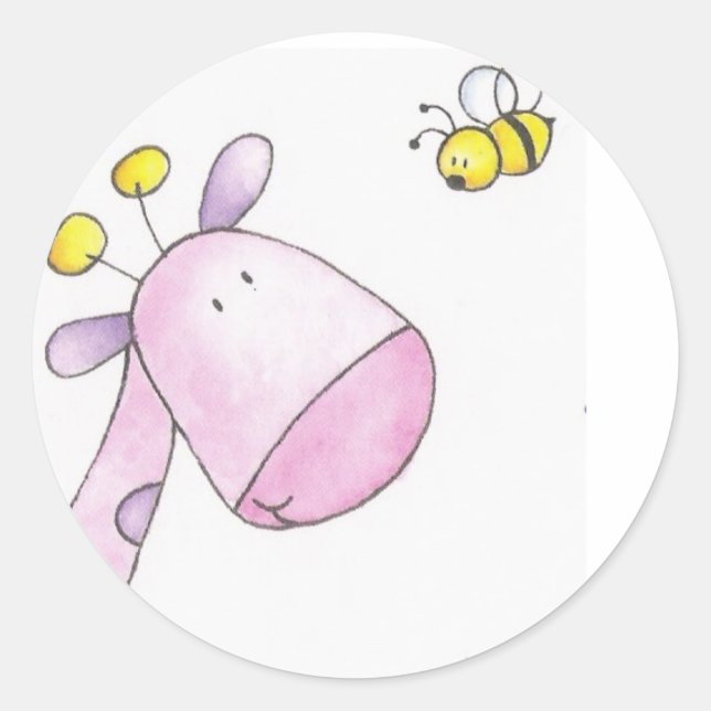 Pegatina Redonda timbre girafe y abeille (Anverso)