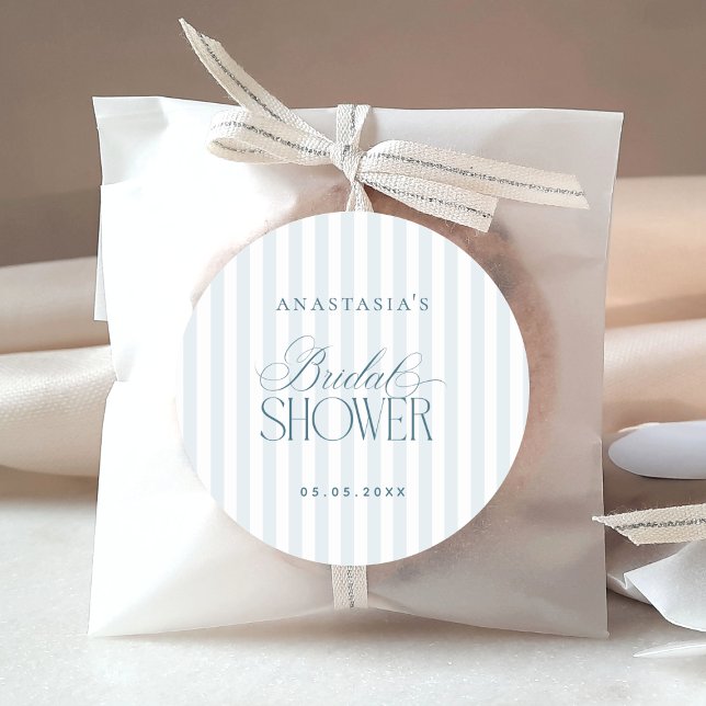 Pegatina Redonda Timeless Blue Stripes Bridal Shower (Subido por el creador)