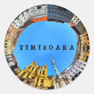 Pegatina Redonda timisoara ciudad romania unión plaza panorámica pi