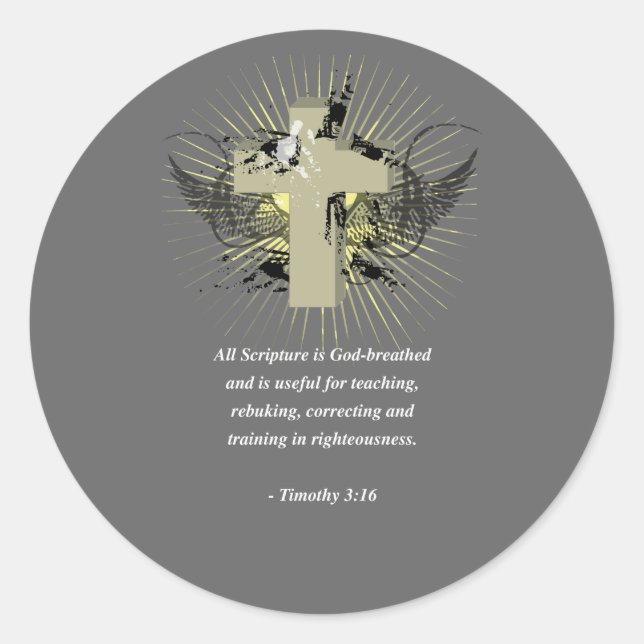 Pegatina Redonda TIMOTHY 3:16 Biblia Verse (Anverso)