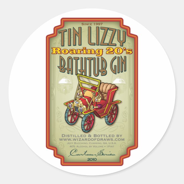 Pegatina Redonda Tin Lizzy Bathtub Gin (Anverso)