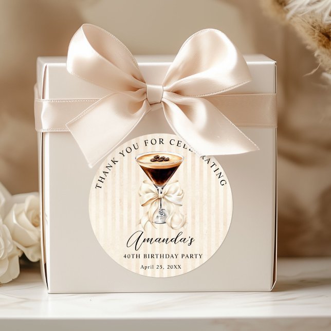 Pegatina Redonda Tini Bit Older Espresso Martini Birthday Thank you (Elegant Espresso martini thank you sticker)