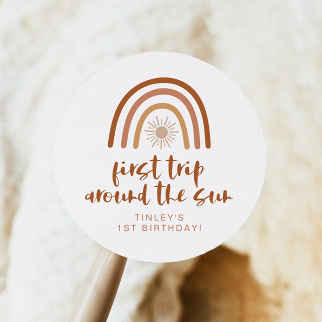 Pegatina Redonda TINLEY Boho Terracotta Sol arcoiris Primer cumplea (Subido por el creador)