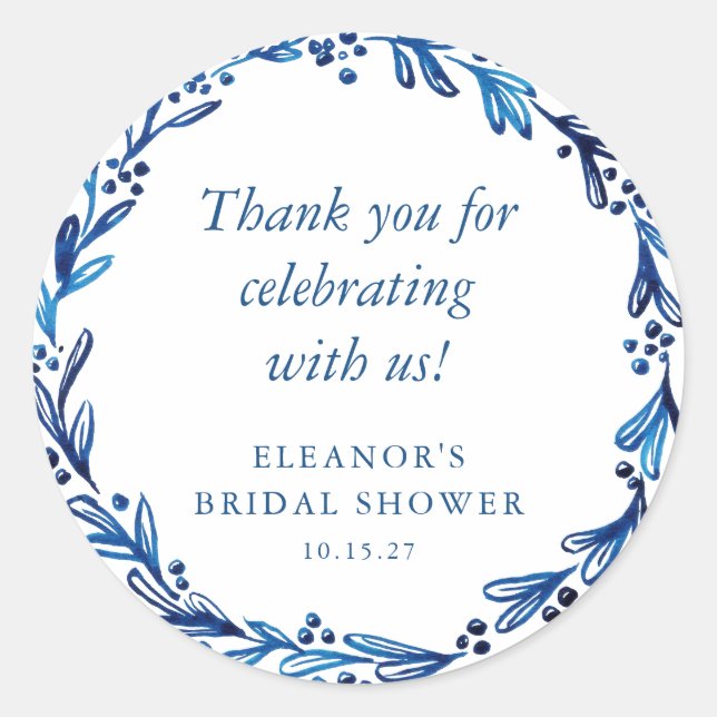 Pegatina Redonda Tinta azul añil personalizada para regalos botánic (Anverso)