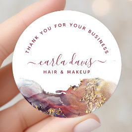 Pegatina Redonda Tinta De Acuarela Líquida De Arte Moderno Morado Y