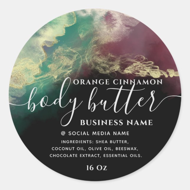 Pegatina Redonda Tinta de alcohol abstracta dorada escritura modern (Anverso)