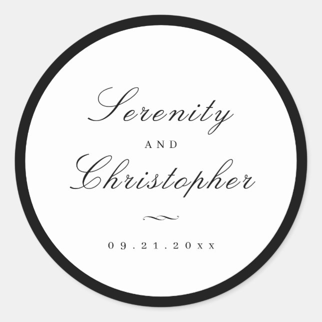 Pegatina Redonda Tinta de caligrafía simple regalos de boda simples (Anverso)