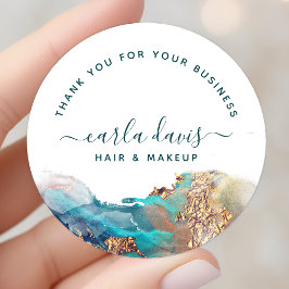 Pegatina Redonda Tinta De Color De Agua Líquida De Arte Moderno Azu