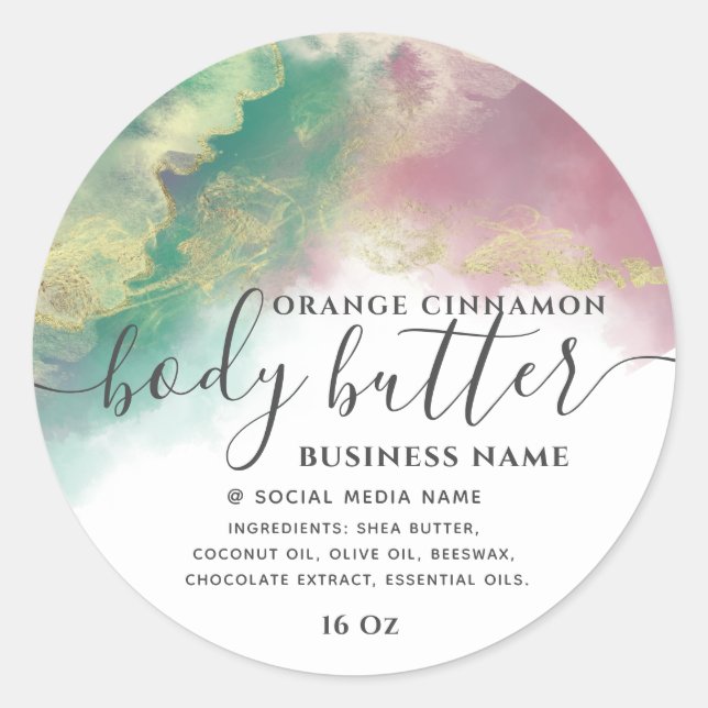 Pegatina Redonda Tinta dorada abstracta moderna clásica  (Anverso)