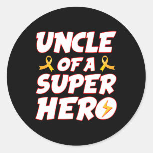 Pegatina Redonda Tío De Cáncer Infantil De Una Familia Superhéroe R